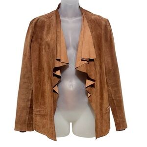 Brown Suede Leather Open-Front Jacket